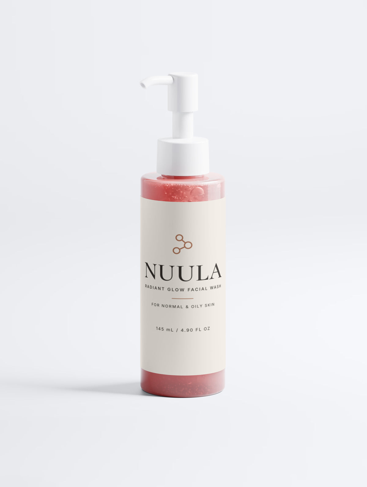 NUULA Radiant Glow Facial Wash, 145 mL pump bottle with cream label